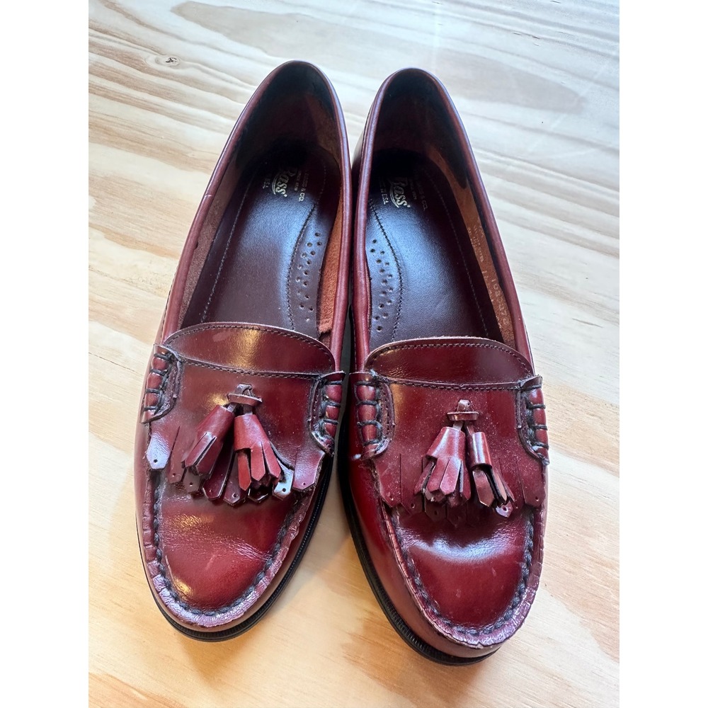 GH Bass Tassel Loafers Burgundy Leather Kiltie Made in USA Womens 9.5 M